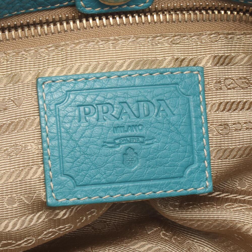 Prada Tote Canvas Bag Beige White Tan Leather Green Jacquard Logo - Picture 4 of 5